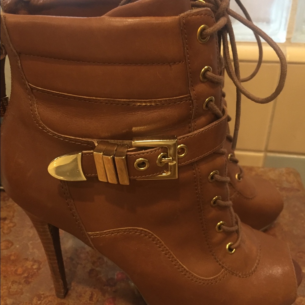 Guess Brown peep toe booties gently used.